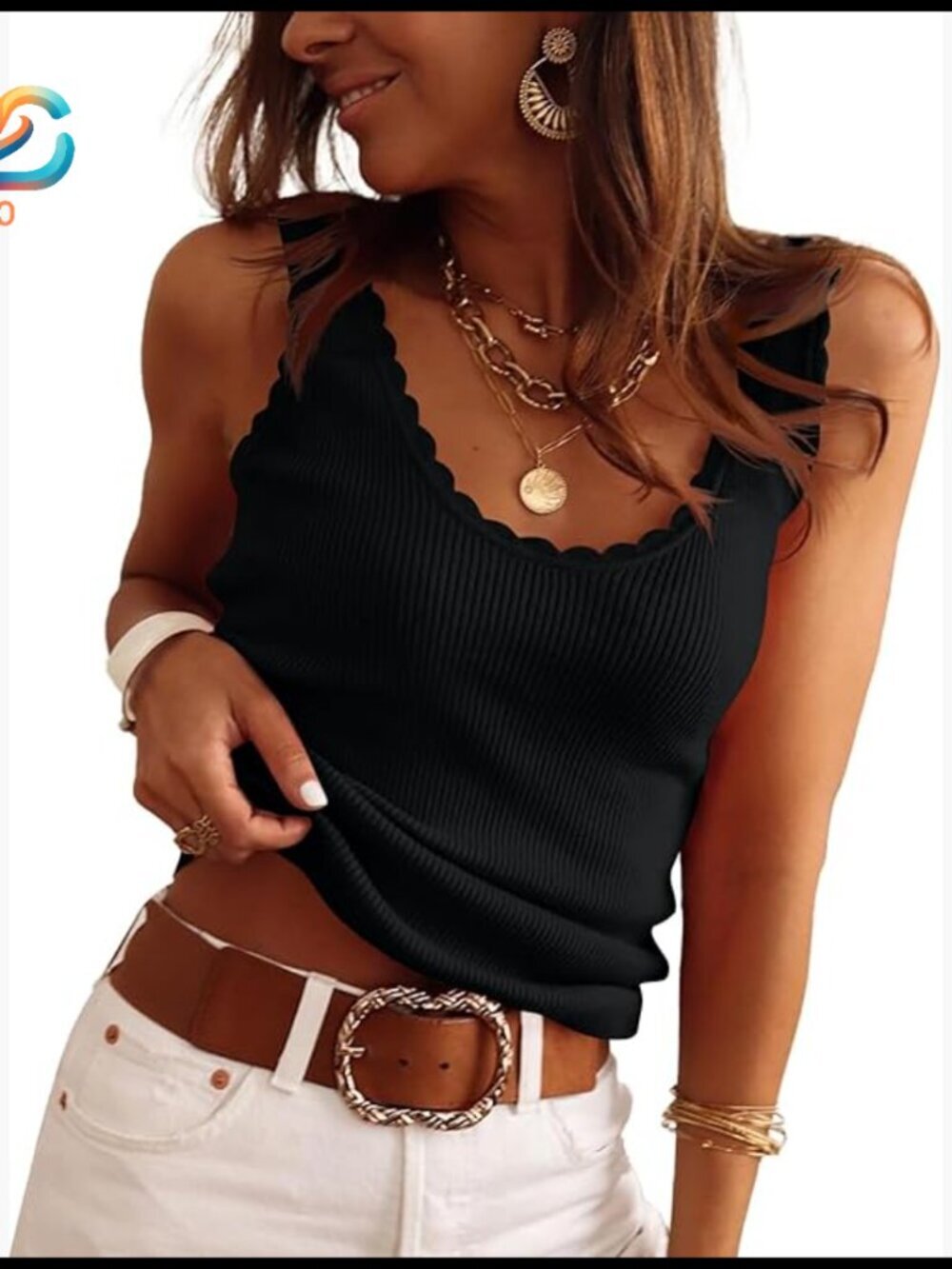 Ribbed Knit Scoop Neck Tank Top Sleeveless Summer Casual Beach Vacation